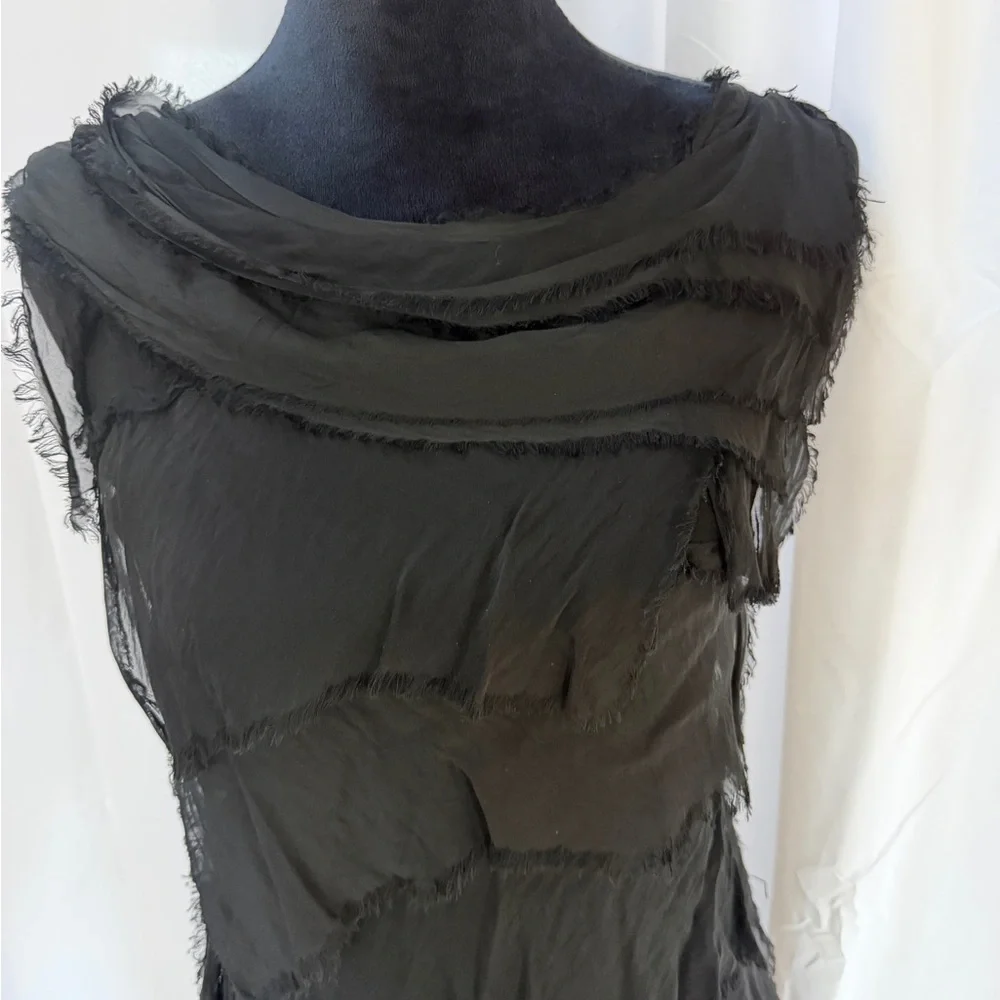 Tempo Paris Tiered Silk Raw Edge Asymmetrical Black Dress, Size M - Picture 2 of 16